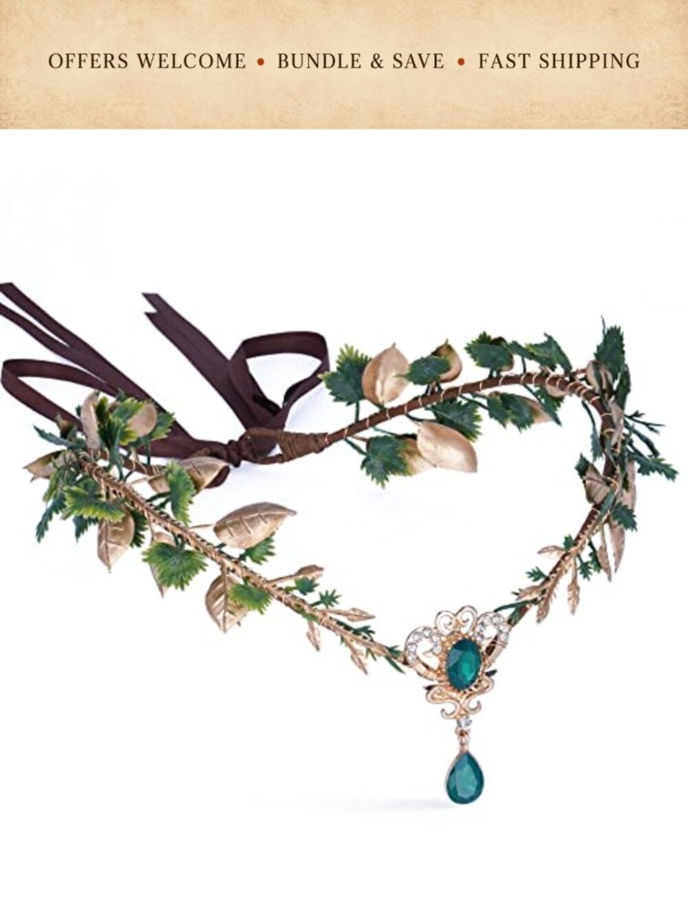 Handmade Fairy Leaf Flower Crown Headpiece for Women Cosplay Wedding Party